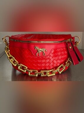 NEW RED WOVEN BELT BAG